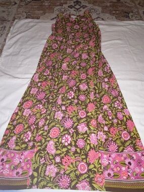 J. Jill Brown Floral Top with Pink and Yellow Accents